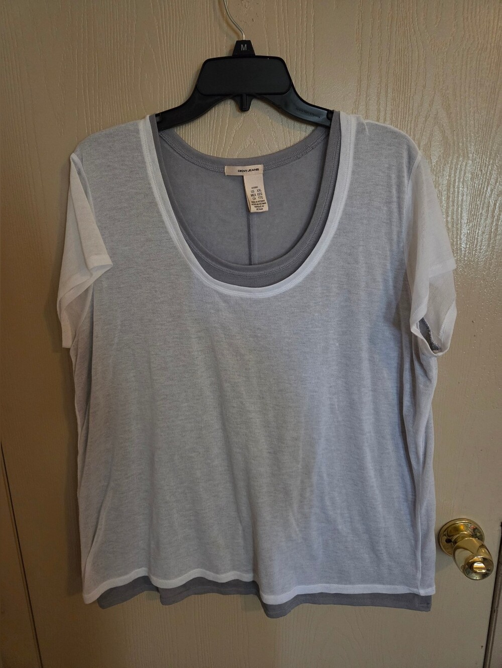 DKNY double Layered Gray And White Short Sleeve Tee Womens Size XXL